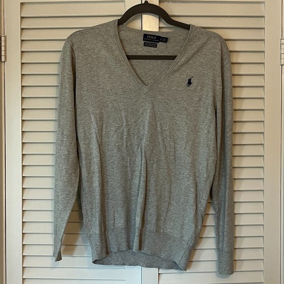 Polo Ralph Lauren Sweaters - Polo Ralph Lauren v-neck sweater women small grey 100% cotton